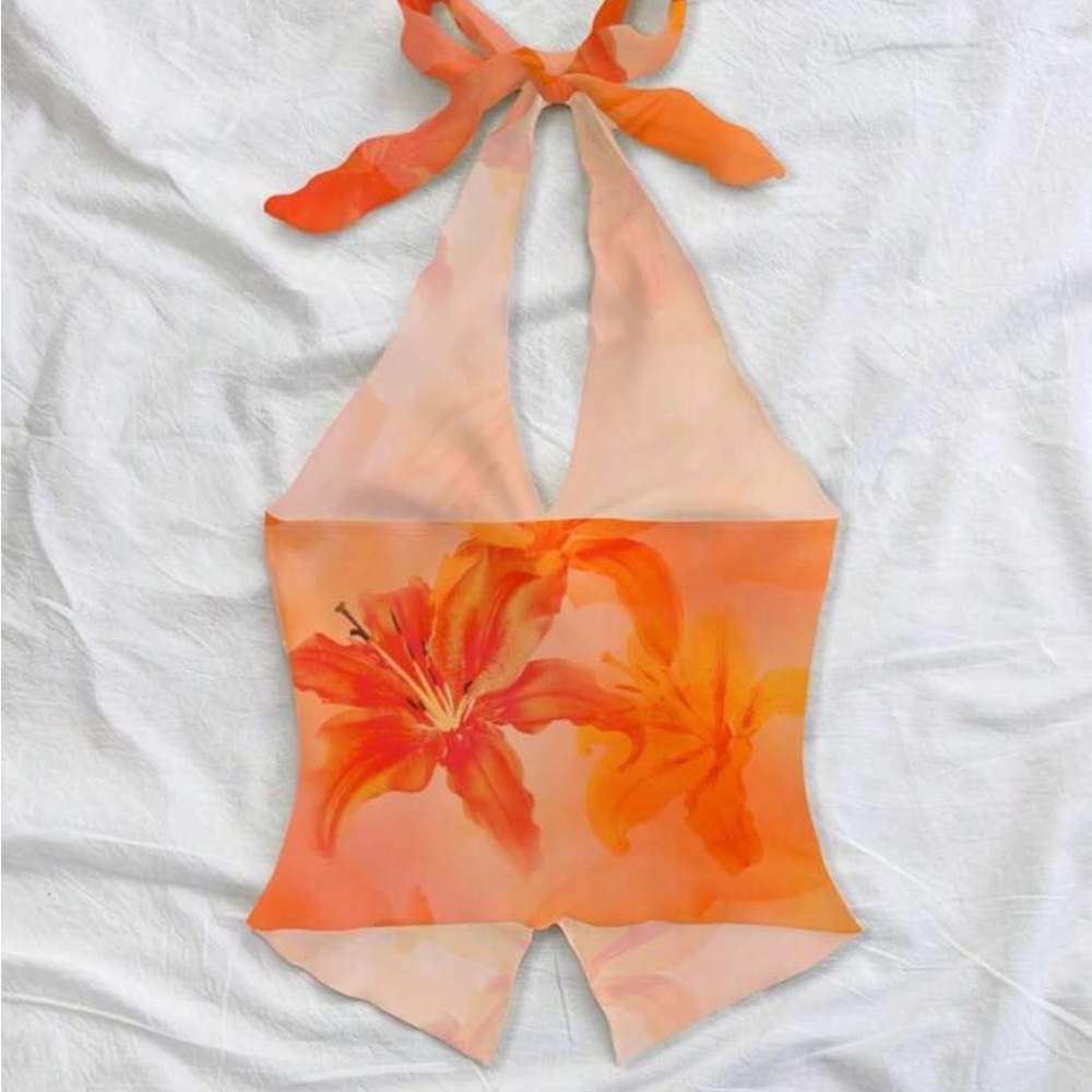 Orange Floral Halter Top - Picture 2 of 2
